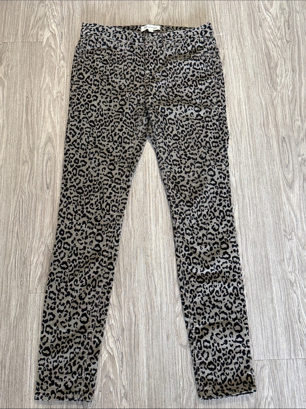 Madewell Black 9” Mid Rise Flocked Leopard Print Skinny Jeans Size 28X32